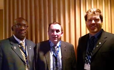 Sigma Pi Sigma President Willie Rockward, former OSA President Duncan Moore, and SPS President Sean Bentley. 