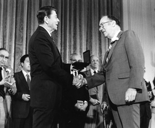 President Ronald Reagan awards Charles Townes with the National Medal of Science 
