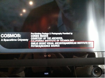 View of the credit at the end of the Cosmos episode.