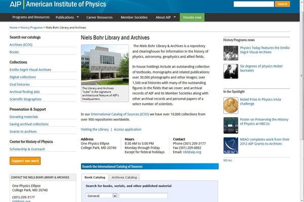 Niels Bohr Library & Archives home page