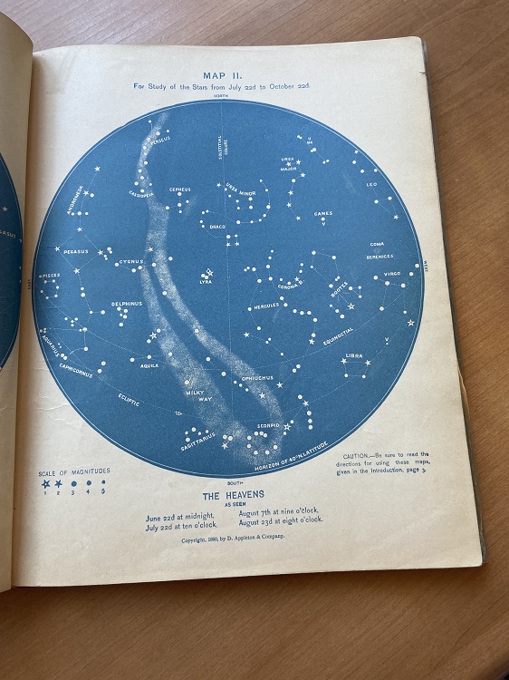 Page from Astronomy by Observation showing the stars from July 22 - October 22