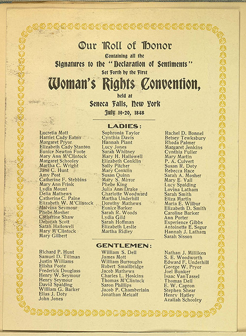 Signatures of Seneca Falls Woman's Rights Convention