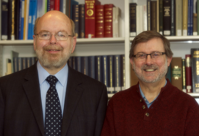 A portrait of Joe Anderson and Greg Good. Joseph Anderson was director of the NBLA, and Greg Good succeeded Spencer Weart as director of the History Center.