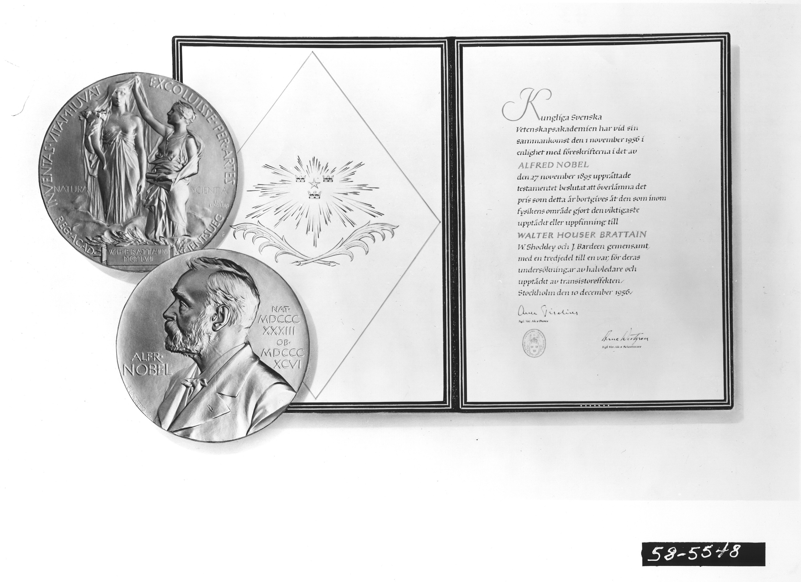 Citation and Medal Presented to Walter H. Brattain, 1956
