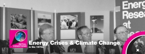 Header image for episode three of Initial Conditions showing Jimmy Carter at a panel sponsored by ERDA.