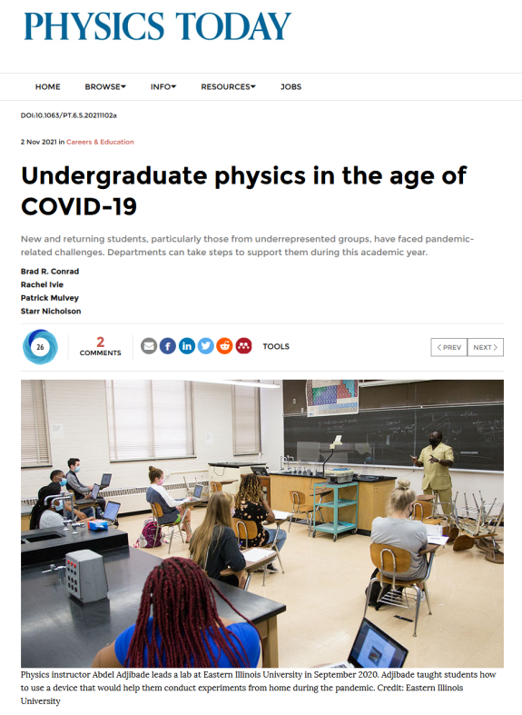 Physics Today article about impact of COVID-19 screenshot