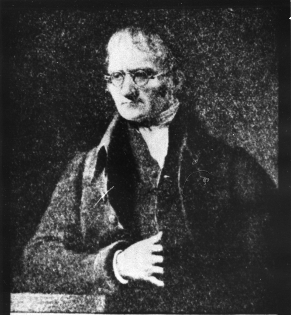 a grainy black-and-white picture of a painting of a tired-looking man in respectable early-1800s dress