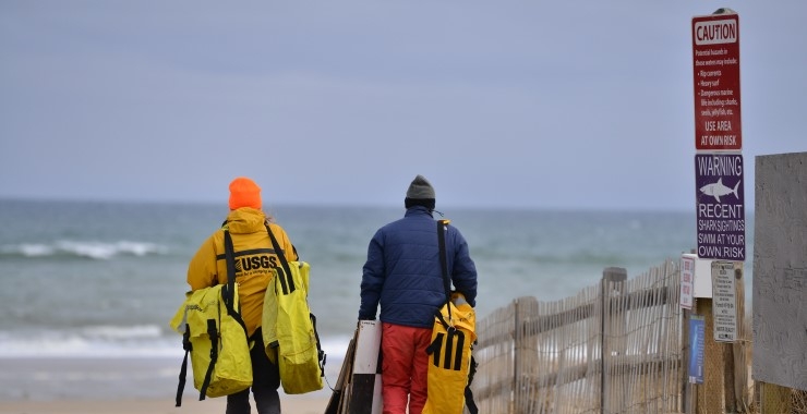 USGS scientists conducted near-shore bathymetric surveys on Cape Cod National Seashore in February 2021.