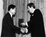 President Ronald Reagan presenting a Medal of Science award to Chen Ning Yang.