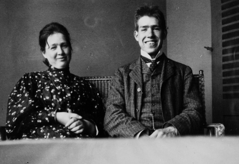 Ellen Adler Bohr sitting with her son, Niels Bohr, in 1902.