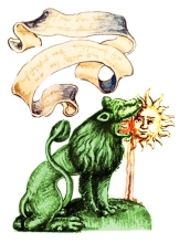 An image of a green lion devouring the sun, commonly used in alchemical texts.
