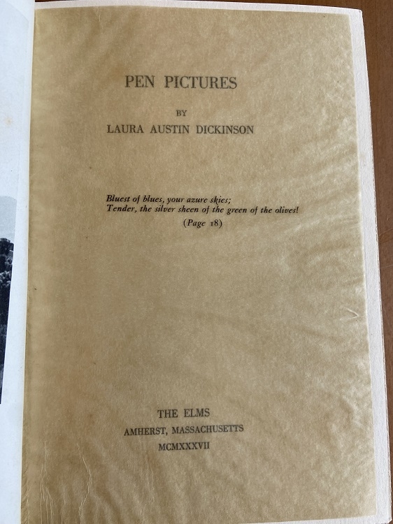 Title page of Laura Austin Dickinson, Pen Pictures, 1937