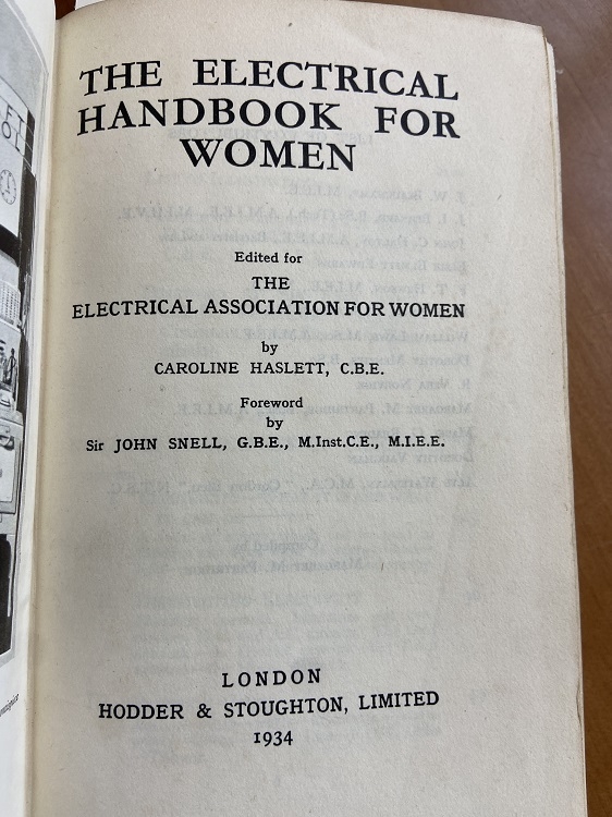 Title page of Caroline Haslett, The Electrical Handbook for Women, 1934