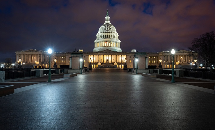 U.S. Capitol at night shot
