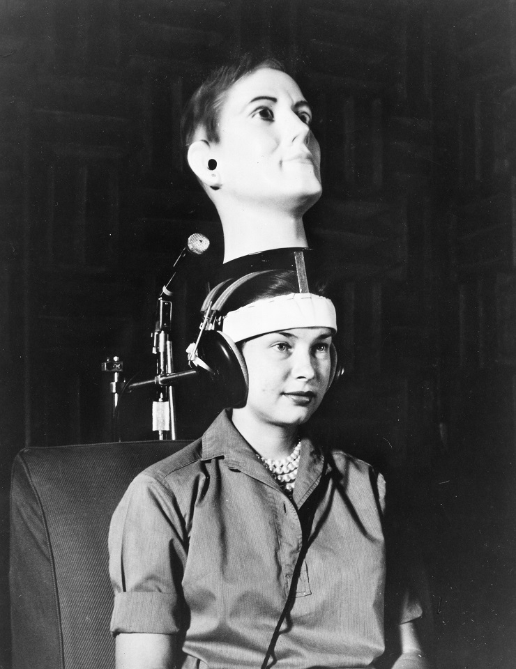 Woman wearing the double dome experiment.
