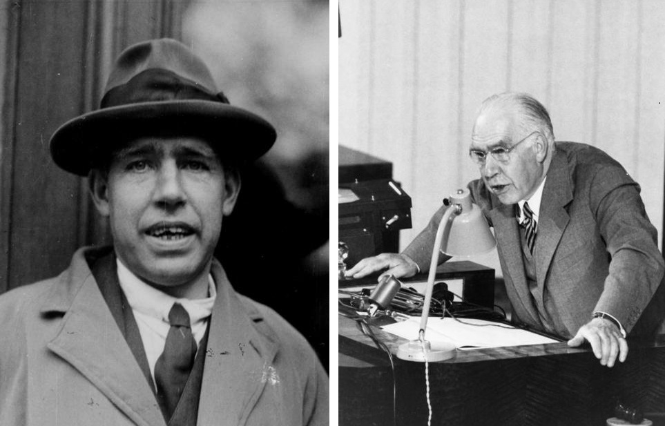 Niels Bohr in 1927 and Niels Bohr in 1955