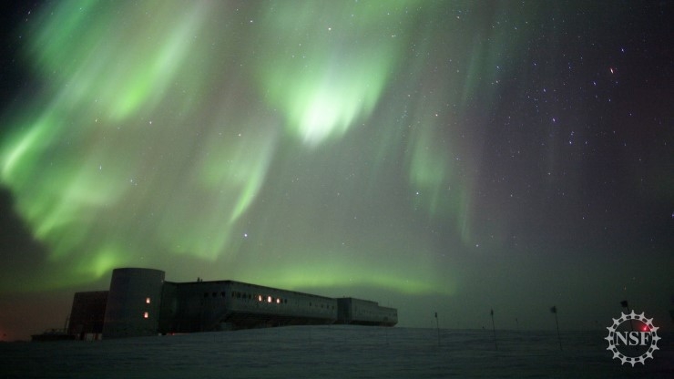 An image from NSF’s collection of Zoom backgrounds showing an aurora australis over the agency’s research base at the South Pole. NSF also operates two coastal bases in Antarctica: McMurdo and Palmer Station.