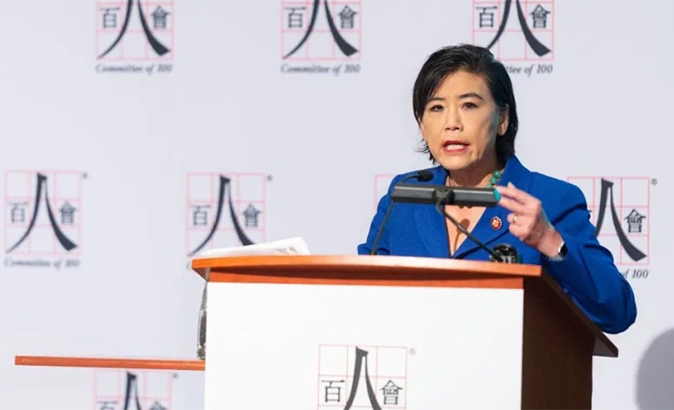 Rep. Judy Chu (D-CA) speaking at a conference held in 2019 by the Committee of 100, a Chinese American advocacy group, on federal research security initiatives affecting Chinese American researchers. 
