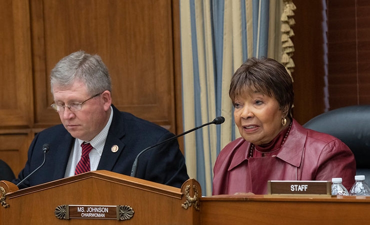 Reps. Eddie Bernice Johnson (D-TX) and Frank Lucas (R-OK) pictured at a hearing in March 2019.  (Image credit – Cable Risdon / Risdonfoto, courtesy of the National Academy of Sciences)
