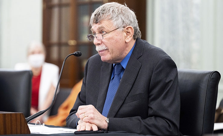 Eric Lander, President Biden's nominee for OSTP director, testifies before the Senate Commerce, Science, and Transportation Committee on April 29.