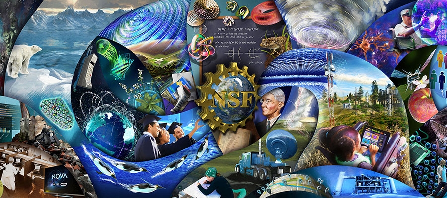 NSF’s History Wall is a mural in the entrance of the agency’s headquarters that illustrates research areas it has supported over 70 years.