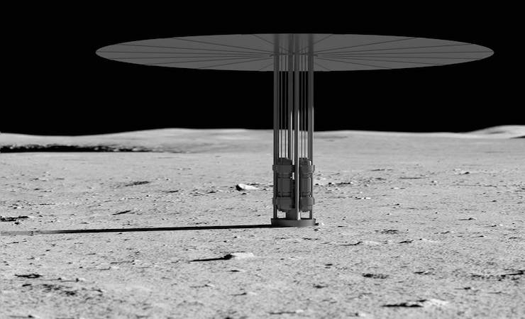 An artist’s rendering of a Kilopower fission reactor on the Moon.  (Image credit – NASA)