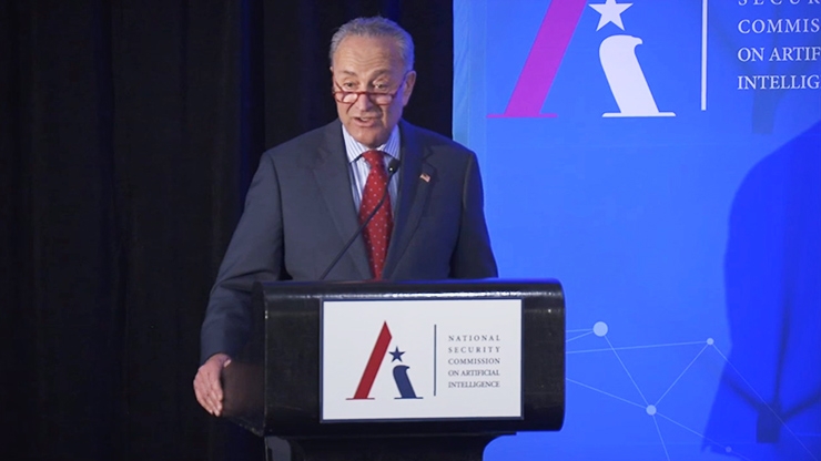 Sen. Chuck Schumer (D-NY) speaks on Nov. 5 at a conference organized by the National Security Commission on Artificial Intelligence. 