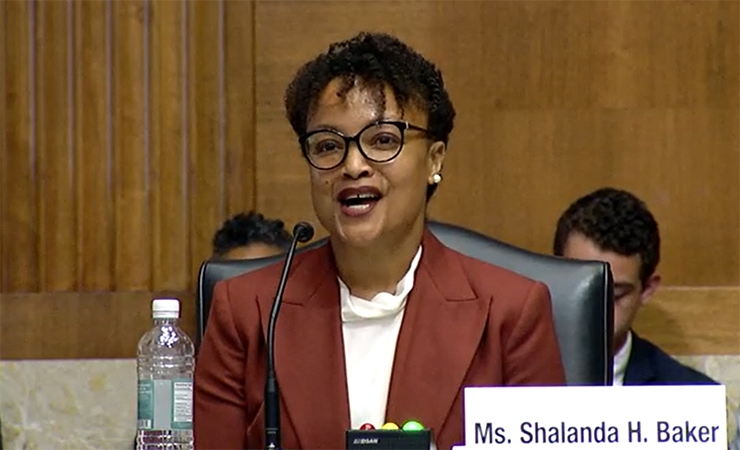 Shalanda Baker testifies before the Senate Energy and Natural Resources Committee on June 8 in support of her nomination to lead the Department of Energy’s Office of Economic Impact and Diversity.