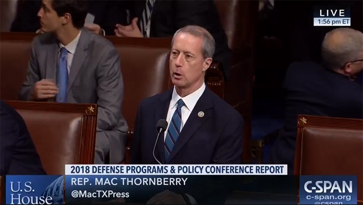 House Armed Services Committee Chair Mac Thornberry (R-TX) discussing the National Defense Authorization Act on the House floor. 