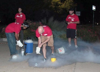 University of Maryland SPS chapter members do an outreach demonstration with liquid nitrogen at the AAPT 2015 Summer Meeting.