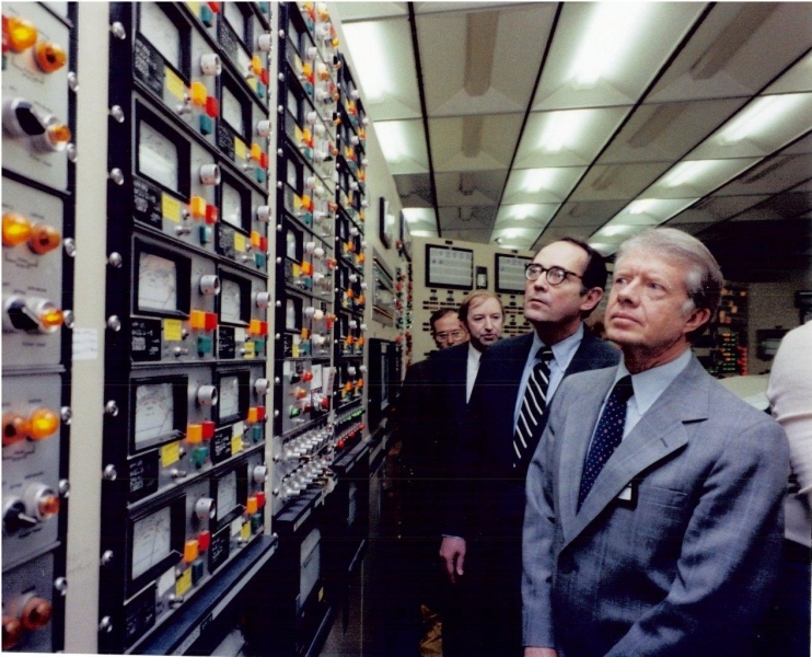 President Jimmy Carter in the Three Mile Island control room. Image from Knowledge Management Portal for the Three Mile Island Unit 2 Accident of 1979. United States Nuclear Regulatory Commission. 