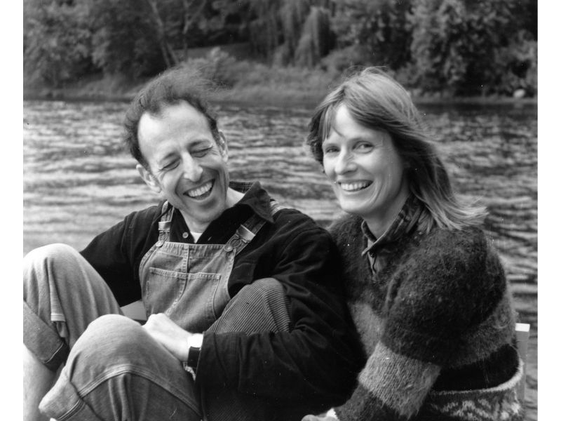 Ben Mottelson and Britta Siegumfeldt laugh together at St. Croix River in Minnesota.