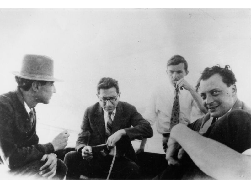 Robert Oppenheimer, Isidor Rabi, H. M. Mott-Smith, and Wolfgang Pauli at Lake Zurich, Switzerland.