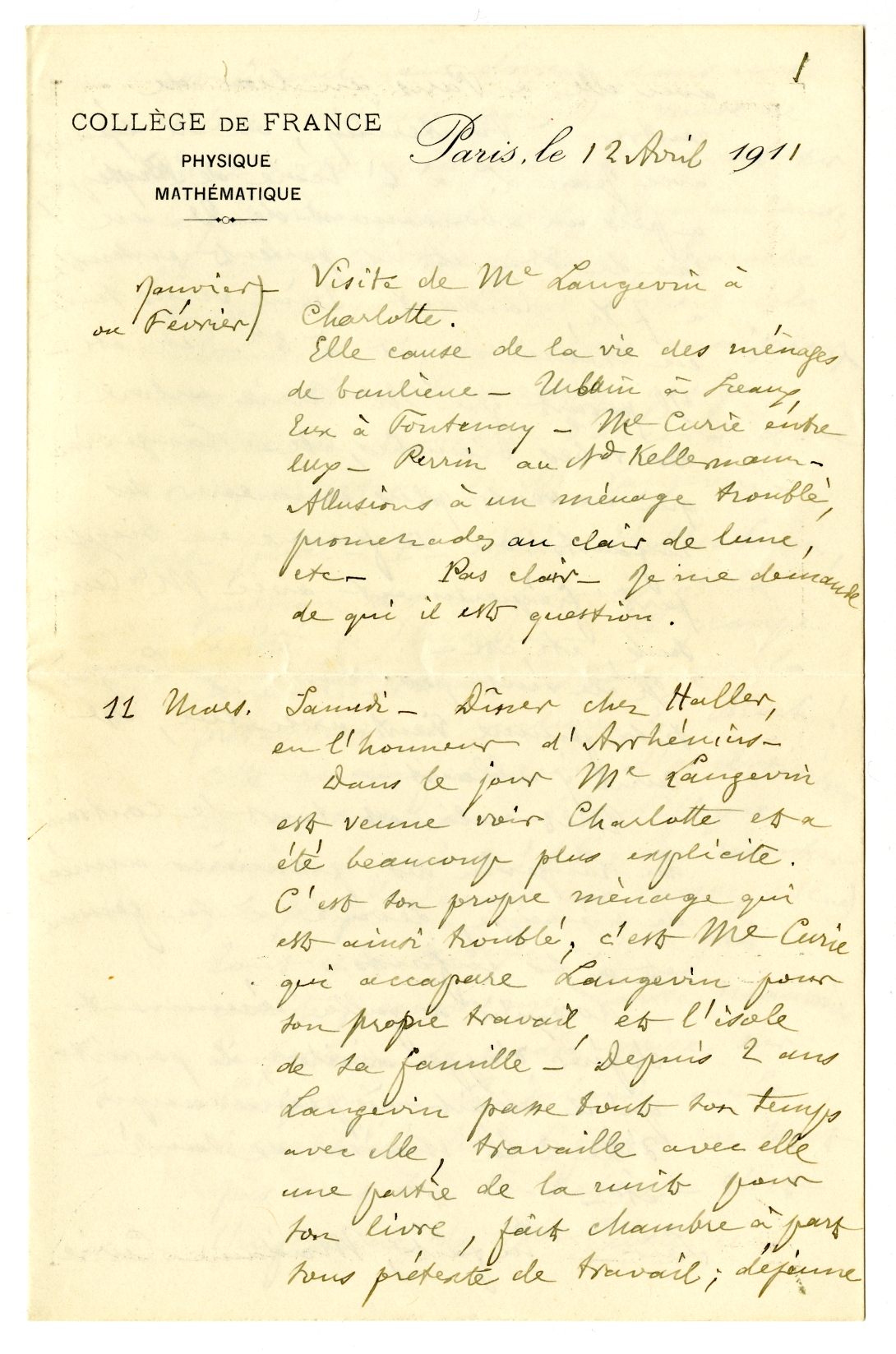 A journal page from the Papers of Léon Brillouin