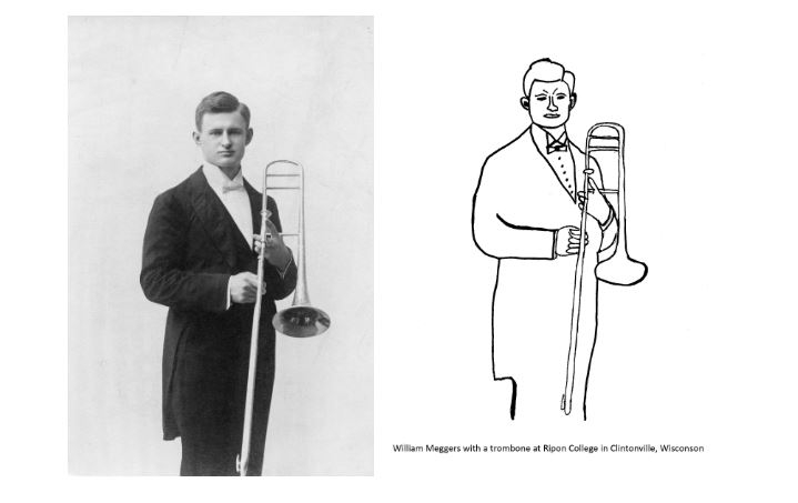 Physicist William Meggers holding a trombone